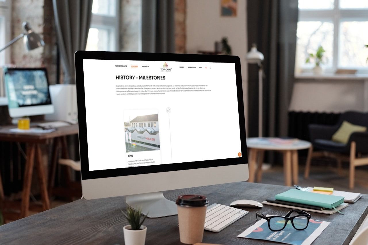 B2B Website von TOP CARE Fleckenschutz am Desktop PC