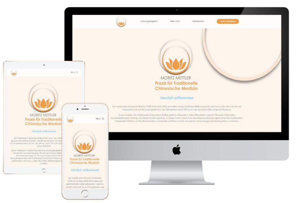Website von TCM Moritz Mettler auf verschiedenen Geräten
